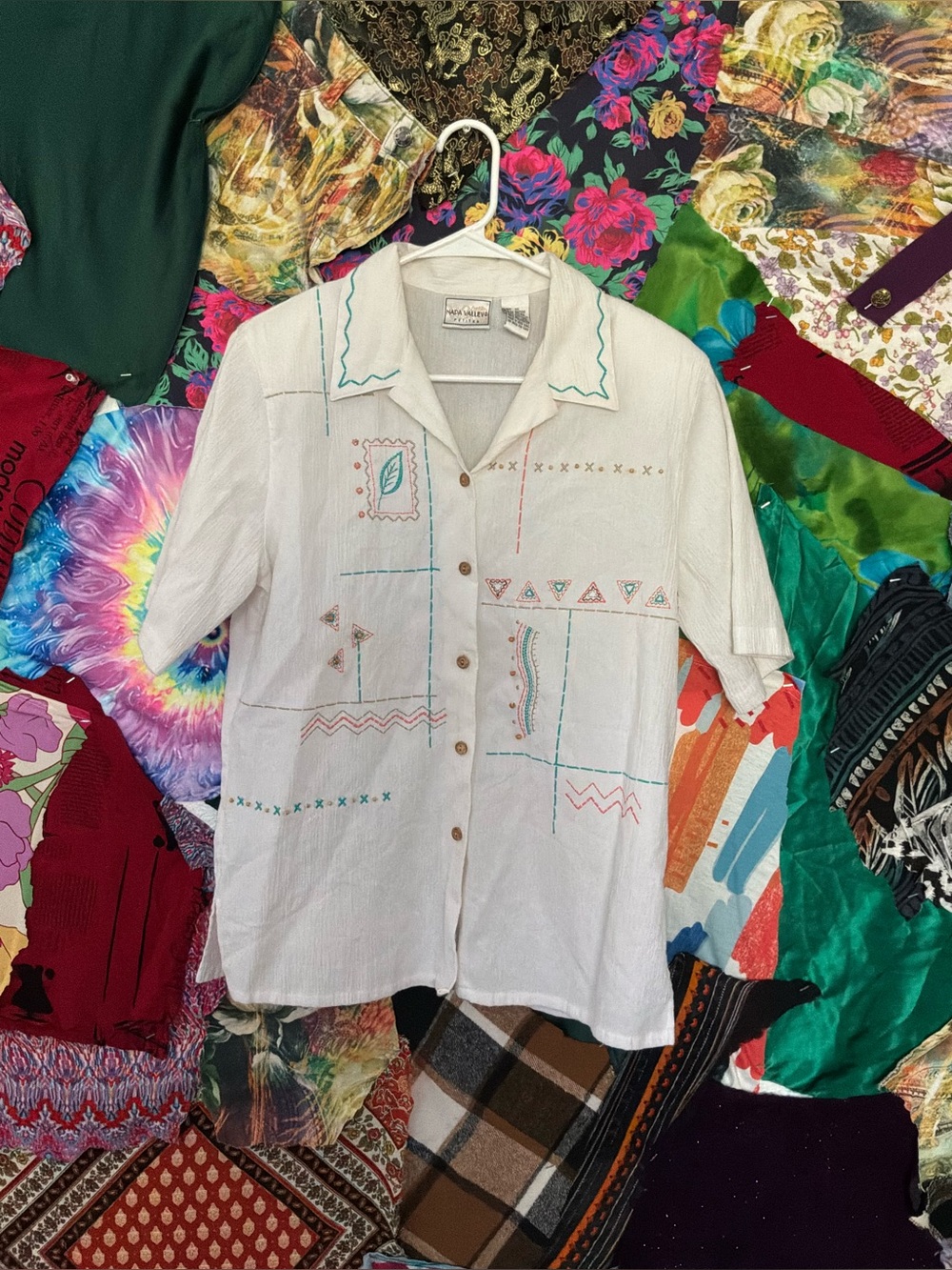 Vintage White Embroidered Button-Up Shirt